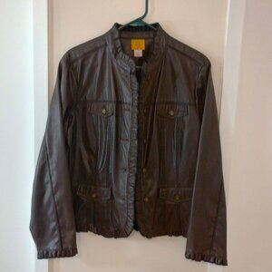 Ruby Rd. Faux Leather Womens Jacket Brown Ruffle Details Size 16